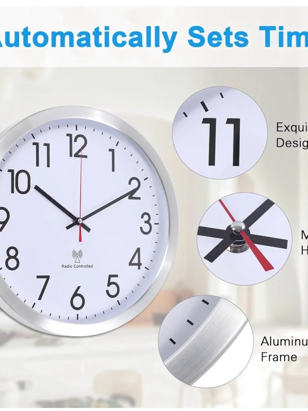 Atomic Analog Wall Clock, 14Inch Radio Controlled Sets 14 Inch White